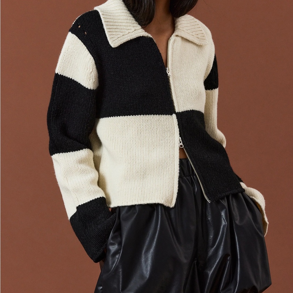 Source Unknown Double Zip Up Knit Cardigan